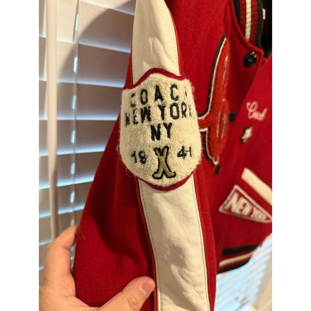 Coach New York Womens Red Wool Goat Leather Varsity Letterman Jacket F20496 S - Picture 4 of 9